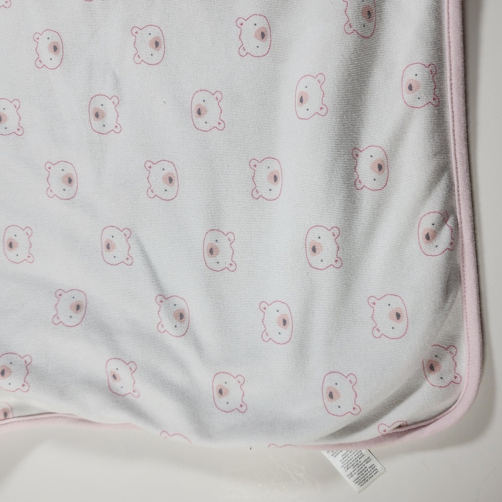 Carters Child of Mine Baby Blanket White Pink Bear Heads Swaddle Receiving Towel